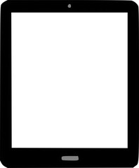 A black tablet computer with a blank white screen.