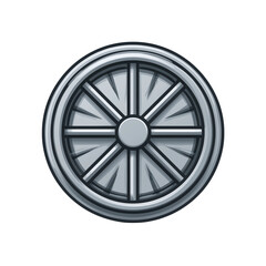 Fototapeta premium Stylized silver wheel with radial spokes isolated on transparent background