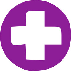 Obraz premium A simple white cross symbol inside a vibrant purple circle, a graphic design.