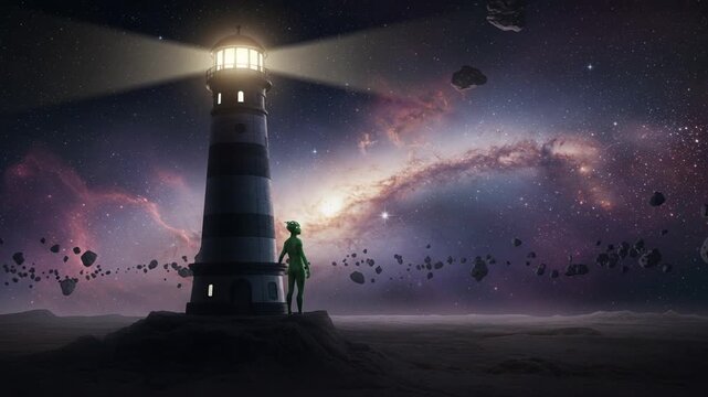 Cosmic Lighthouse Guiding Through Asteroid Field