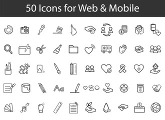 50 Minimal Line Icons for Web & Mobile UI/UX Design