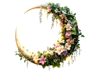 Floral Moon – Half Moon with Vines & Flowers
