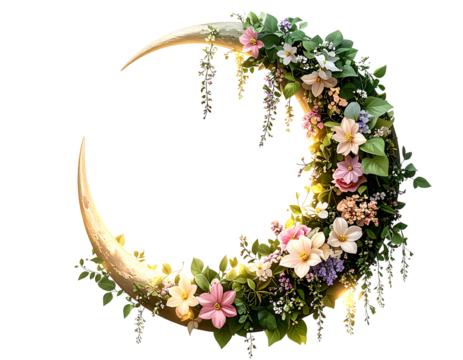 Floral Moon – Half Moon with Vines & Flowers
