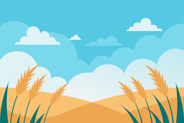 Dreamy Field with Long Grass and Soft Clouds