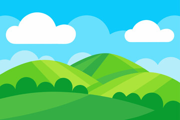 Lush Green Hills Beneath Clear Summer Sky and Clouds