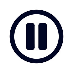 A Dark Blue Pause Button Within a Circular Border Icon for Media Control and User Interface Design