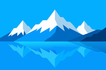 Fototapeta premium Mountain Lake Reflecting Snowy Peaks and Blue Sky