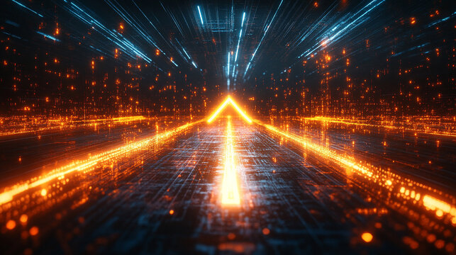 yellow glowing arrows Abstract futuristic design featuring and light streaks symbolizing speed, direction, and digital flow on a sleek background. The dynamic composition evokes concepts of technology