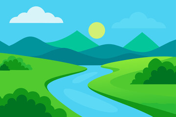 Obraz premium Peaceful River Flowing Through Green Countryside