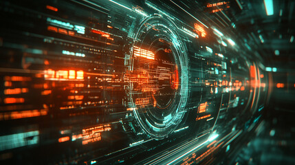 Fototapeta premium yellow glowing arrows Abstract futuristic design featuring and light streaks symbolizing speed, direction, and digital flow on a sleek background. The dynamic composition evokes concepts of technology