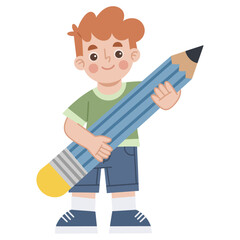 Illustration of a Boy Holding a Big Pencil