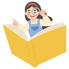 Illustration of a Girl Studying with a Magnifying Glass