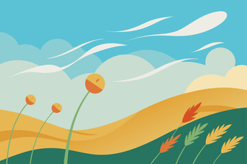 Wildflower Field Swaying in the Wind Under Soft Sky