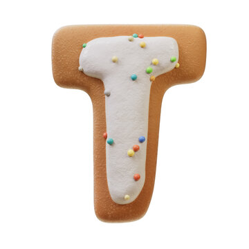 3D Font.Biscuit Donut Font Concept. Isometric Alphabet. Numbers And Letters. 3d rendering isolated on white background