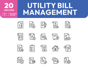 Utility Bill Management Icons: Financial Documents and Symbols.