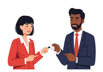 Fototapeta premium Two business people exchanging business cards.