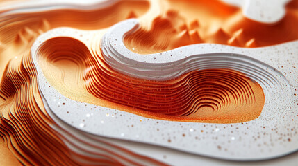 A bright white, gold, and silver-toned GIS mapping concept showcasing layered geographic information. Vibrant geodata highlights intricate topographical features, ideal for spatial analysis and geospa