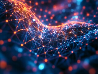 Digital network diagram with nodes and edges highlighting connections.