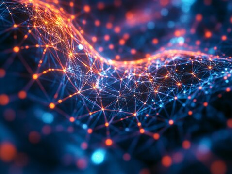 Digital network diagram with nodes and edges highlighting connections.