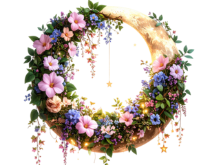 Floral Moon – Half Moon with Vines & Flowers 