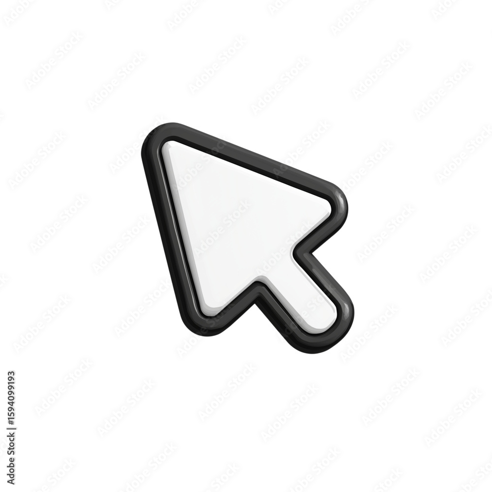 Fototapete glossy white arrow cursor with dark grey outline isolated on transparent background