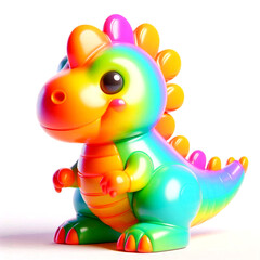 Obraz premium Colorful gradient dinosaur toy, 3D cartoon render with glossy finish, cute plastic kids figure in green orange red color