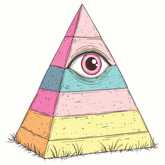 Mystical Pyramid Illustration with All-Seeing Eye and Pastel Rainbow Colors. Esoteric Graphic
