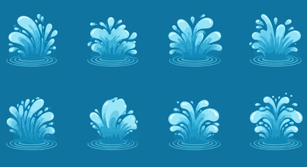 Fototapeta premium A collection of dynamic blue water splash vector elements, perfect for graphic design, game development, or refreshing beverage advertisements.