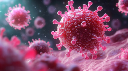 3D medical illustration of lymphocytes and immune system components. Abstract microscopic view showing immune defense cells, biology concepts, and immunology research visuals.
