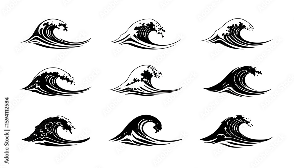 Poster a dynamic vector set showcases varied water splash designs, perfect for adding a touch of fluidity a