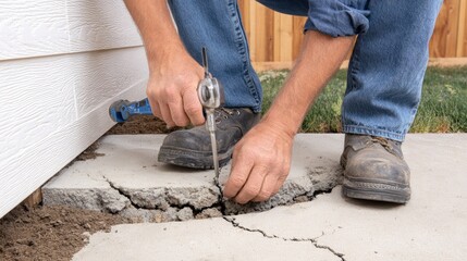 Repairing a cracked concrete patio slab.
