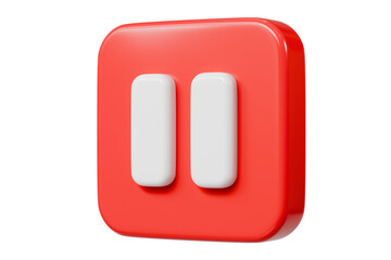 3d Realistic Pause Icon. red round pause buttons for start multimedia with simplicity colorful video concept, audio playback. Minimal Cartoon watch buttons isolated on white background. 3d render.