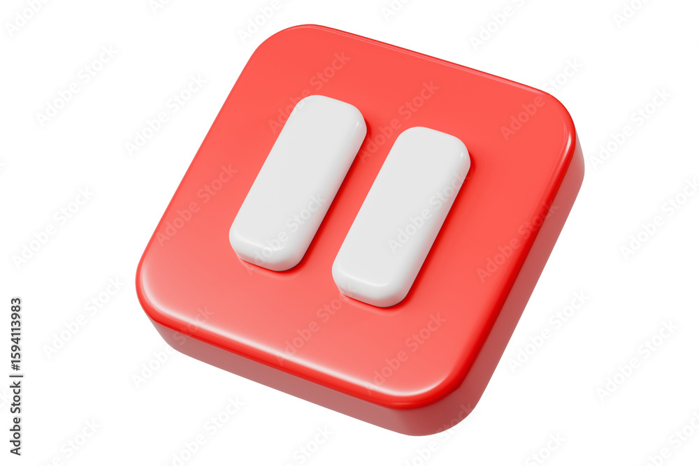 Poster 3d realistic pause icon. red round pause buttons for start multimedia with simplicity colorful video