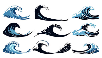 High-quality vector PNG illustrations of ocean waves, perfect for adding a dynamic aquatic element to your designs, websites, or branding projects.  These versatile images are ideal for various