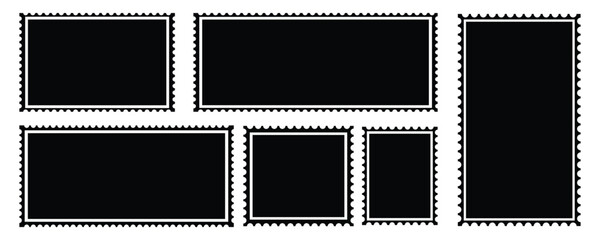 Vintage postage stamp frame with square postage stamp edges. Postage stamp set. Mockup postage stamps. Blank postage stamp template.