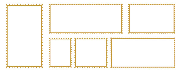 Set of vintage postage stamps. Postage stamp set. Mockup postage stamps. Blank postage stamps. Post stamp frame and border. Zigzag edge and scallop edge. Rectangle shape with zigzag edges.