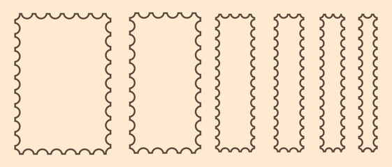 Empty postage stamp set. Postage stamp icons and frames vector. Mockup postage stamps. Blank postage stamp borders templates.