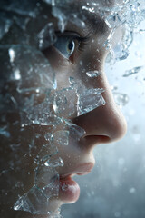 Woman&rsquo;s Face Emerging Through Cracked Glass
