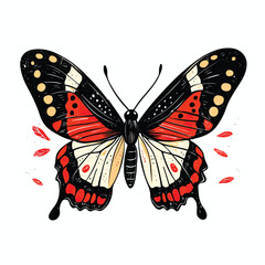 Vibrant Orange and Black Butterfly Illustration with Intricate Wing Patterns. Nature Graphic