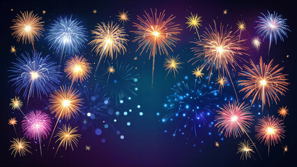 Vibrant colorful fireworks exploding in a dark night sky creating a festive and celebratory atmosphere for holidays