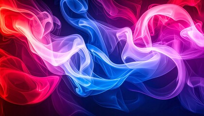 Obraz premium Swirling ribbons of red, pink, purple, and blue flow like smoke across a black backdrop—evoking vibrant emotion, dynamic movement, and the dreamy elegance of fluid abstraction.