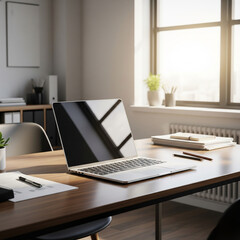 office desk with laptop