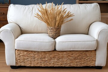 Cream couch with wheat stalks