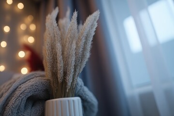 Fluffy pampas grass in a vase, cozy home decor