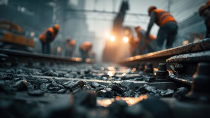 Workers on Railway Construction Site