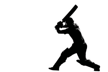 Silhouette of a Cricket Batsman in Action Pose Isolated on White Background

