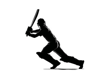 Silhouette of a Cricket Batsman in Action Pose Isolated on White Background


