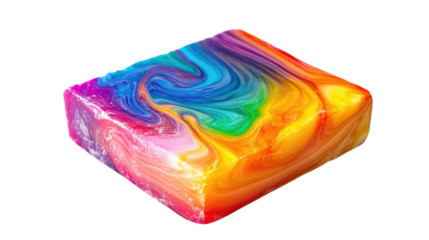 Colorful handmade soap bars with natural textures and artistic swirls isolated on white background