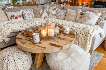 Cozy living room scene with warm decor