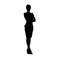 Fototapeta premium Silhouette of Businesswoman in Formal Attire with Crossed Arms – Isolated on White Background